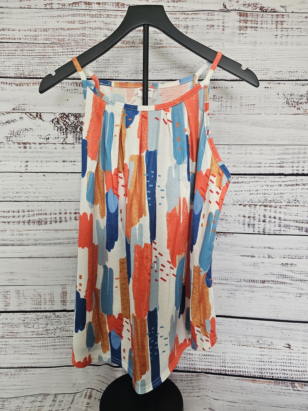 Abstract Brushstroke Tank Top in Coral & Blue